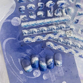 Ocean Wave Nail Stickers, Summer Nail Decals, Blue Ocean Nail Stickers, Self-Adhesive Nail Stickers, Nail Decal Art, 5D Embossed, DIY Nails - Miss Fairy Nails